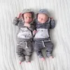 Ins Infant Baby Set Boys Diasosaur Outfits Kids Stripe Hooded Tops Sweatshirt + Pants 2pcs Children Cotton Clothing Suit 13532