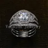 Vecalon 2016 almofada corte 3ct simulado diamante cz 3-em-1 anel de banda de casamento de noivado conjunto para mulheres 14kt ouro cheio de festas