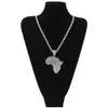 Women Mens Chain Africa Map Pendant Necklace Yellow Gold Plated Iced Out Paved Rhinestones Bling Bling Jewelry Hiphop