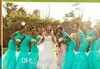 Hot Republika Południowej Afryki Styl Nigerii Druhna Dresses Plus Size Mermaid Maid of Honor Suknie na ślub Off Ramię Turquoise Tulle Sukienka