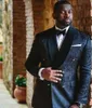 Black Jacquard Stof Mannen Blazer Jas Side Vent Groom Tuxedos Man Prom Business Suits (Jack + Pants + Tie)