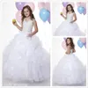 Robe de concours de couleur blanche pour fille robe de bal princesse organza perlée fête cupcake robe de bal pour jeune fille courte jolie robe petit enfant