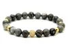 2016 High Grade Jewelry Wholesale 8mm Grey Picture Jasper Stone Beads Micro Pave Black and Gold CZ Beads Bracelets Mens gift