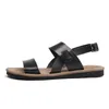 US6-10 Trendy Buckle Strap Real Läder Casual Summer Beach Sandaler Mens Utomhus Slides Top-Thongs Skor