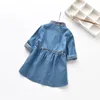 Good Quality Denim Dress Girls Soft Cotton Denim Dresses Baby Long-sleeve Flower-embroidery Denim Dresses Kids Spring Autumn Dresses