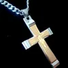 NEW fashion stainless steel men's gold&silver cross pendant cuba chain 18-36in