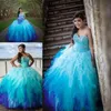 Sweetheart Rainbow Quinceanera Dresses 2020 2020 Perline di cristallo Tulle Increspatura Ombre Dolce 15 Abiti da ballo Abiti da ballo taglia 16