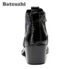 Botas cortas Batzuzhi de estilo occidental a la moda para hombre, zapatos transpirables de cuero para hombre, botas para Club/Negocio/escenario, altura aumentada para hombre