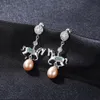 Pagmag 925 Sterling Silver Fashion Contract Carousel Drop Actors for Girl Natural Pearl Pendant Earrings Women Jewelry