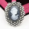New Arrival !! Vintage Style Sparkle Rhinestone Crystal Studded Cameo Victoria Queen Head Broszka / Retro Cameo Maiden Woemn Brooch Pins B746