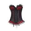 Black and Red Satin Polka Dot Print Overbust waist trainer Corset cinta modeladora Women Lace deco Bustier tops fajas fajas reductoras