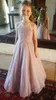 Stoffige roze kant bloem meisje jurken voor bruiloft 2016 halster backless organza vloer lengte meisjes pageant jurken kinderen formele feestjurken