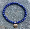 SN1106 Groothandel Handgemaakte Beaded Armband 6mm Lapis Lazuli Natural Stone Beads Antique Brass Ohm Lotus Buddha Charm Bracelet