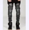 Fashion 2016 Hot Stretch Slim Fit Rakbyxor Pläterad Runway Biker Jeans Män Vit / Kaki / Svart / Grå / Blå Bottoms Mens 28-38