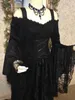 Dresses Vintage Black Gothic Wedding Dresses A Line Medieval Off the Shoulder Straps Long Sleeves Corset Bridal Gowns with Court Train Cus