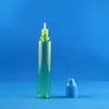 100 قطعة 30 مل زجاجة قطرة بلاستيكية اللون الأخضر شفاف للغاية مع أغطية داعمة مزدوجة سلامة سلامة الطفل آمنة الحلمات طويلة
