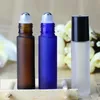 Frosted Blue Amber Clear Round Oil Roller Bottle 10ml Roll On Glass Bottles with Stainless Steel Ball