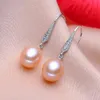 8-9mm White Pink Purple 100% Natural Freshwater Pearl Drop Earrings 925 Silver Zircon Jewelry for Women