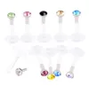 100 SZTUK 16G Czarno-biały Elastyczne Akrylowe UV Labret Ring Crystal Push In Labret Ear Tragus Monroe Piercing Crystal Gem Rhinestone