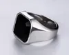 Bague en acier inoxydable pour hommes, Agate noire polie, bijoux à la mode, accessoires, argent, taille 8-12