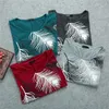 Women's T-Shirt Wholesale- 2021 Casual Summer Women Baggy Off Shoulder Tops Pullover Short Sleeve Feather Print MAR25_171