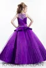 New Purple Girls Pageant Dresses Cute Crew Neck Tulle Rhinestone Crystal Beads Glitz Ball Flower Girls Gowns Custom Made BA44771719554