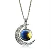 Świetne Charms Naszyjniki dla Kobiet Marka Silver Biżuteria Oświadczenie Naszyjnik Szkło Galaxy Collares NecklaceStants Maxi Moon Naszyjniki