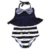 PrettyBaby 2016 Big Girls Skirt Bikini Two Piece Swimsuits Striped Sailor Shirt high waist bikini set Navy swimsuit kids
