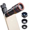 Universal 6 em 1 tripad 12X Zoom Telescópio Fisheye Wide Angel Macro. Para o iPhone 6 7 Samsung S8 S7 smartphone Android 12DG3. . lente