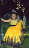 Vintage Sarı Prenses Zemin Uzunluğu Balo Kupa Kızlar Pageant Elbise Düğünler İçin Çiçek Kız Elbise Dantel Aplikler Doğum Günü Partisi9325561