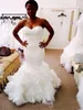 Superbes robes de mariée sirène grande taille DREAM DRESS WEDDING Fit and Flare décolleté en coeur froncé volants robes de mariée balayage train