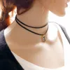 2016 New Multilayer Black Imitation Leather Choker Necklace Gothic Chain Charm Gem Pendant Vintage For women Fashion Jewelry