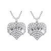 Set di 2 Crystal Love Big Heart Shape Ciondolo nipote e zia Collana placcata argento Gioielli Keepsake austriaci