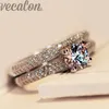 Vecalon 2016 Mode Ring Hochzeit Band Ring Set für Frauen 1ct CZ Diamant Ring 925 Sterling Silber Weibliche Eingriff Fingerring