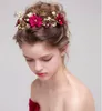Vintage Wedding Bridal Tiara Burgundy Flower Crown Headband Rhinestone Hair Accessories Jewelry Headpiece Jewelry Rose Party Headdress Band