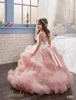 Flying-Cloud Flower Girls Jurken 2021 Pentelei Prinses Tiered Blush Pink Tule Tutu Meisjes Pageant Towns Vloerlengte Op maat gemaakt