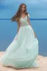Robe de soirée de plage de la menthe 2017 Ve-cols A-Line Tulle Robes de soirée vintage Sexy Robes de fête formelles de haute qualité en dentelle