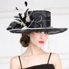 Women Dress Hat Satin Dress Hat Fashion Dress Church Hat Ladies' 100% Polyester Hats For Women Big Brim Navy New Arrival