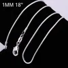 925 Snake Necklace Silver Chain Fashion Smycken för kvinnor 1mm Bredd 16 "18" 20 "22" 24 "