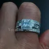 Vecalon Antique Jewelry 3-in-1-Ehering-Set für Damen, 2 Karat künstlicher Diamant, 10 KT Weißgold gefüllt, Verlobungsring
