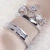 HYWo marques 1 paire argent plaqué Prince princesse couronne CZ cristal promesse bague ensemble paire pour amoureux Couple anneaux pour femmes hommes