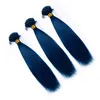 濃い青色のストレートヒューマンヘアバンドルレースフロントクロージャー9aブルーヘア3バンドル