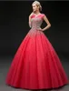 Sweet 16 Dress Watermelon Beading Sequins Quinceanera Dresses Ball Gown Straps Vestido De Festa Lace-up Long Tulle Formal Prom Gowns