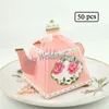 100 sztuk Whimsy Czajnik Spiłki Pudełka Pudełka Ślubne Prysznic Teatime Floral Candy Box Favors Holder Rocznica Sprzyja Partii urodzinowej Prysznic