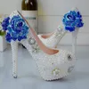 Main Soulmate Motif Blanc Perle Chaussures De Mariage Rose Fleur Style Strass Femmes Pompes Chaussures De Demoiselle D'honneur Taille 34-45