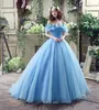 En Stock Vintage Princesse Robes De Bal Papillon Cristal Robe De Bal Hors Épaule Bleu Ciel Clair Pas Cher Cendrillon Robes De Soirée Vtage Prcess Cderella Eveng S s