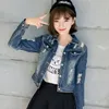 Women's Jackets Wholesale- Plus Size XXL Spirng Autumn Vintage Hole Denim Jacket For Women 2021 Short Jeans Slim Oversized Coat SK65031