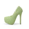 Chaussures à talons hauts en dentelle avec fleurs et perles, belles chaussures de fête de mariage, de mariée, de demoiselle d'honneur, blanc/vert/rose