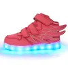 Creative Kids Shoes Light Lights Wings Sapatos USB Charging Light Up Girls 7 Cores Alterando luzes piscantes Sneakers5138241