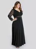 Czarny Szyfonowy Plus Size Prom Dresses Długość z rękawami Illusion 2019 Tanie V Neck Zroszony Sash Długość kostki Formalne Dresses Custom Made EN9218